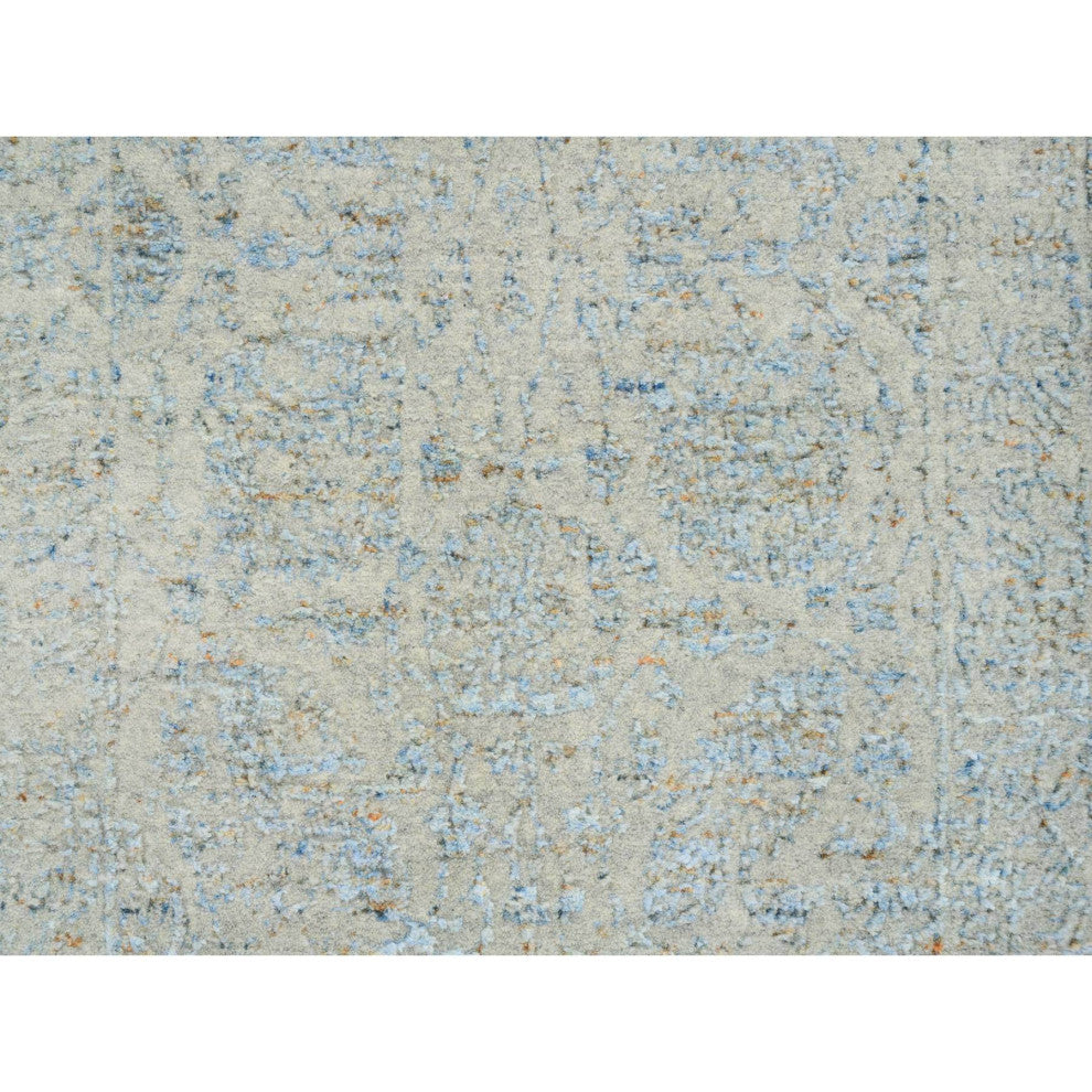 Gray, Tabriz Design, Wool and Silk Jacquard Hand Loomed Runner Rug, 2'8"x10'0"