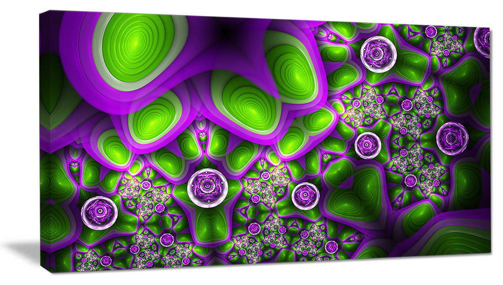 Green Purple Exotic Pattern, Abstract Wall Art Canvas, 40x20