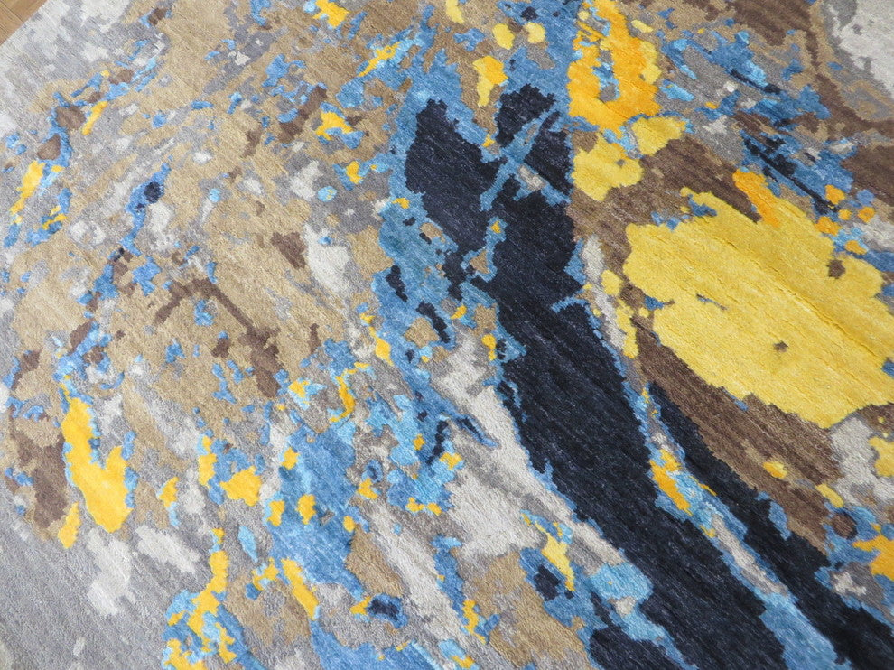 9x12 Handmade Multi Colored Modern Abstract Oriental Rug With Silk