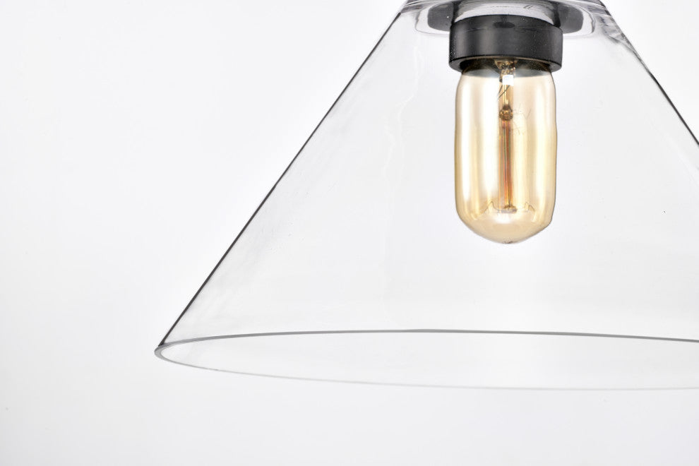 1-Light Matte Black 12 in. Pendant With Clear Cone Glass Shade