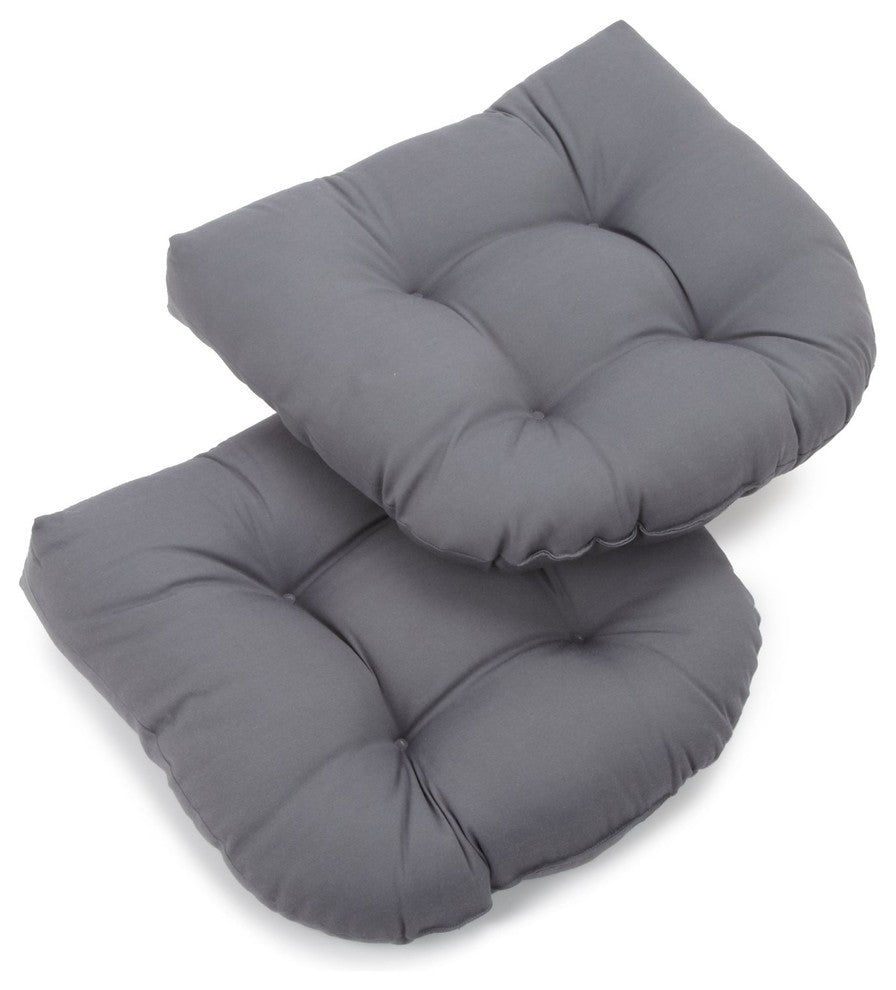 19" U-Shaped Twill Tufted Dining Chair Cushion, Set of 2, Steel Gray