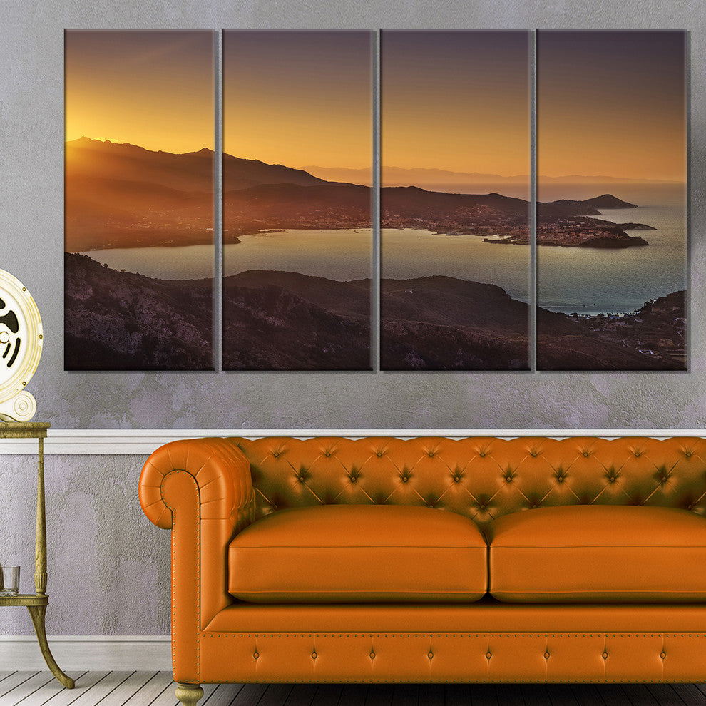 "Portoferraio Bay Beach Aerial View" Seashore Wall Art, 4 Panels, 48"x28"