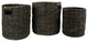 Set of 3 Dark Brown Natural Woven Table and Floor Cylindrical Seagrass Baskets