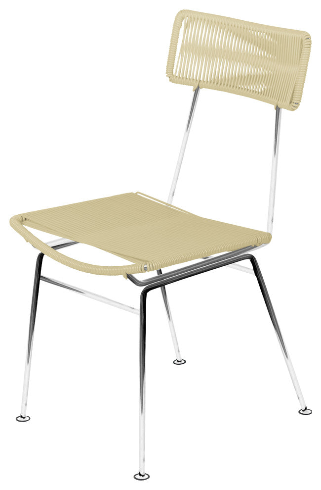 Hapi Indoor/Outdoor Handmade Dining Chair, Ivory on Chrome