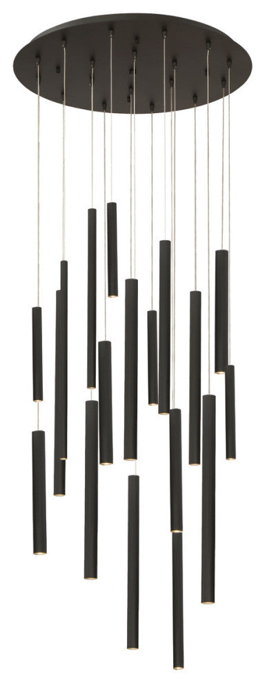 Santana Clustered Tubes 18 LED Chandelier, Matte, Black Finish