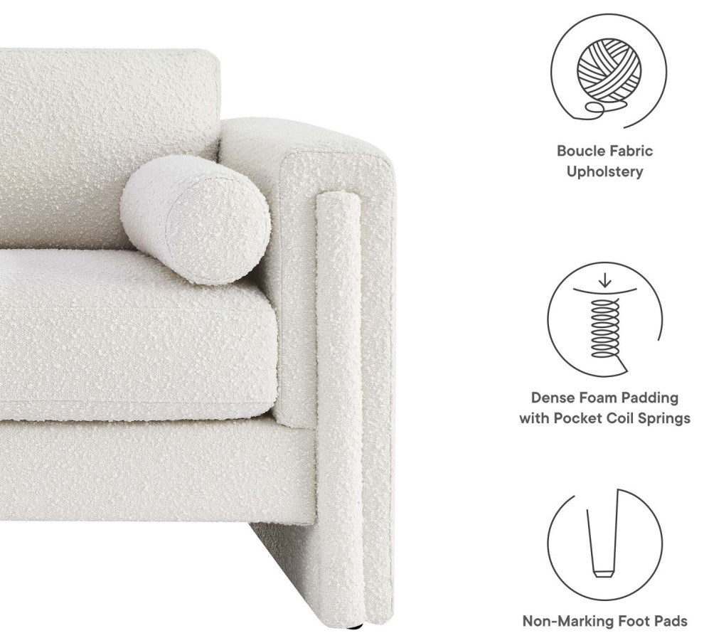 Visible Boucle Fabric Loveseat - Ivory