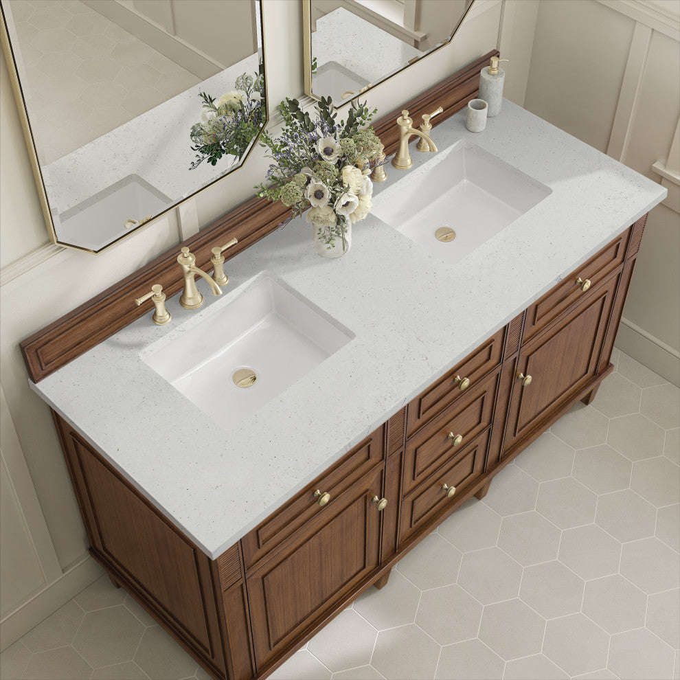 Lorelai 60" Double Vanity, Mid-Century Walnut, 3 CM Lime Delight Top