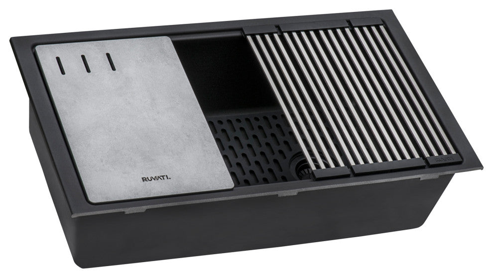 33-in Undermount Workstation Granite Kitchen Sink Matte Black - RVG2302BK