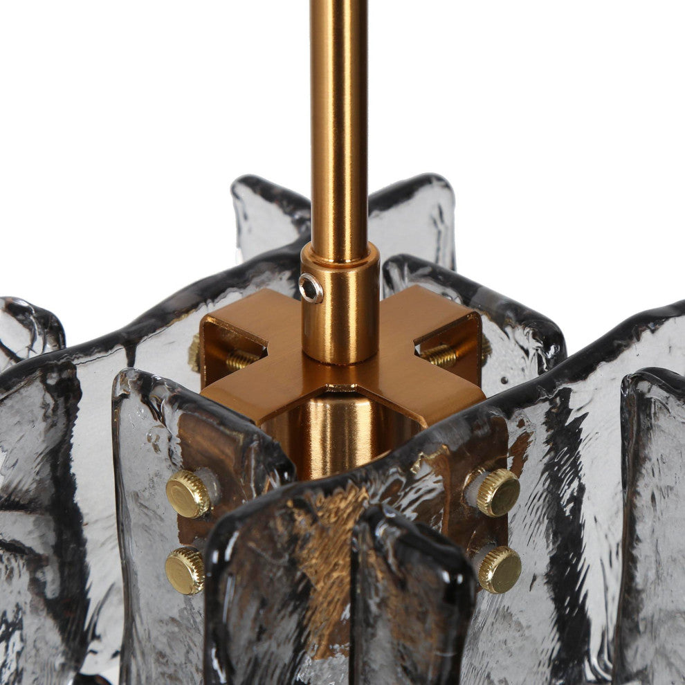 LNC Tucana Polished Gold Matte Black Modern Pendant Light, Textured Glass, 1 Light