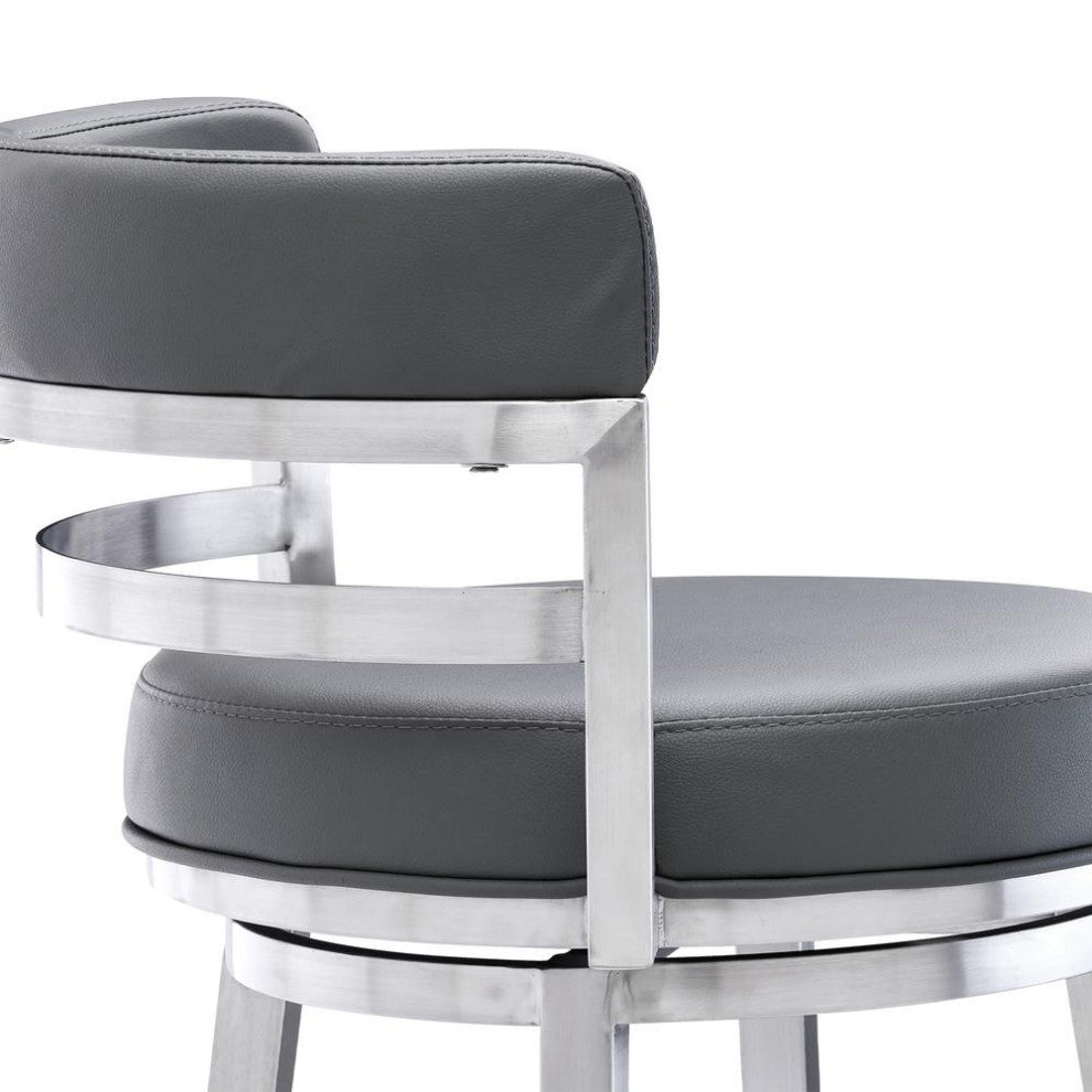 Madrid Contemporary 26" Counter Height Barstool in Brushed SS Finish