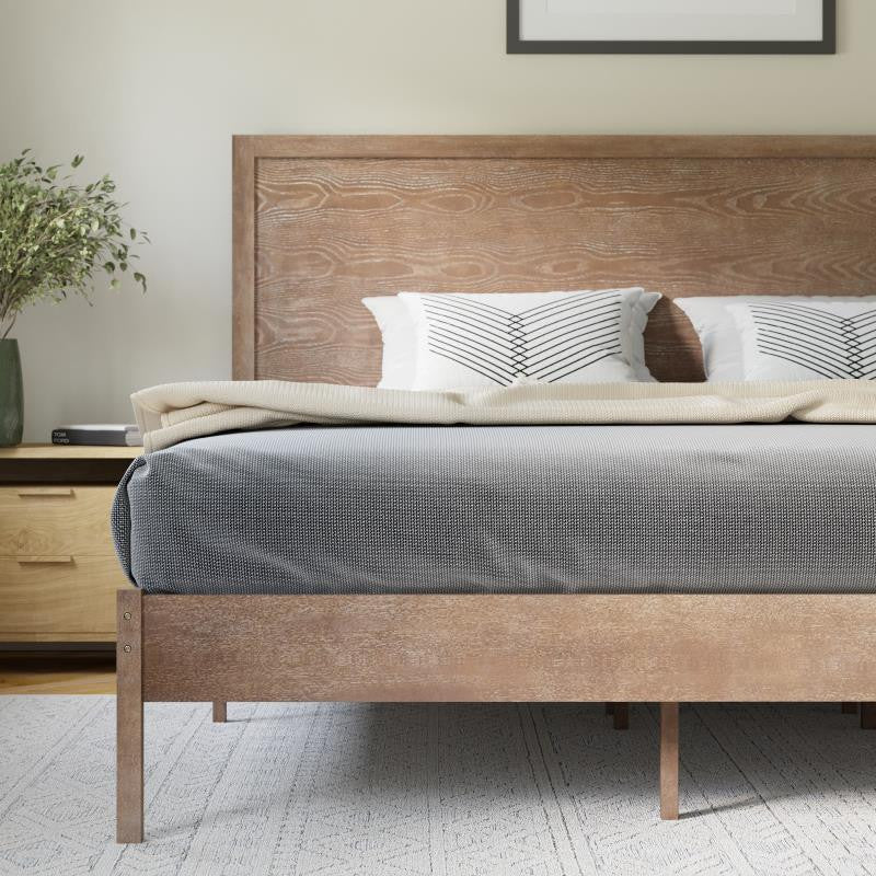 Asher Solid Wood Platform Bed with Wooden Slats and Headboard, Light Brown, King