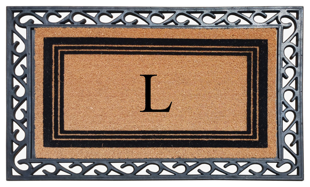 A1HC Natural Coir Monogrammed Large Rubber Flock Doormat, 24