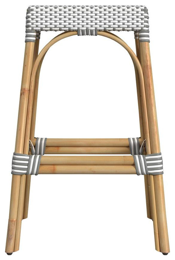 Company Robias Rectangular Rattan 30 Bar Stool, Gray and White Dot