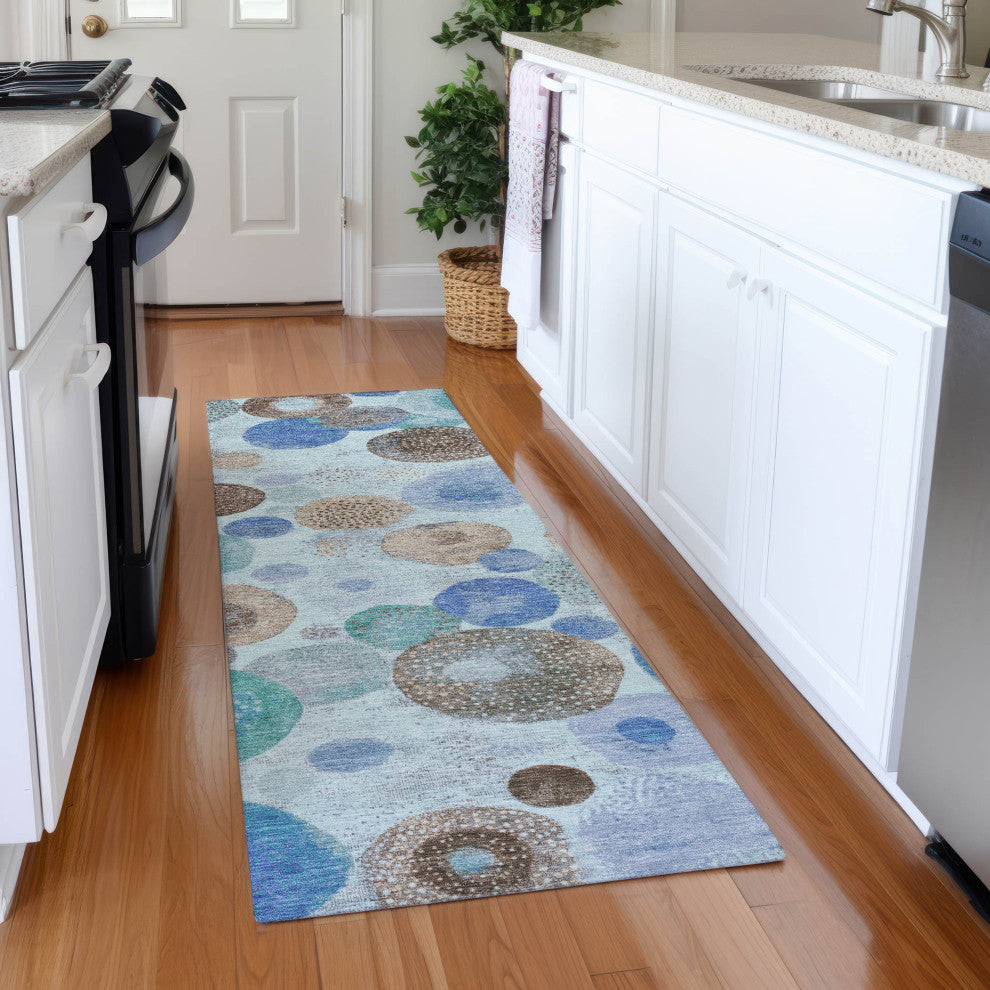 Machine Washable Indoor/Outdoor Chantille ACN1896 Teal 2'3" x 7'6" Runner Rug
