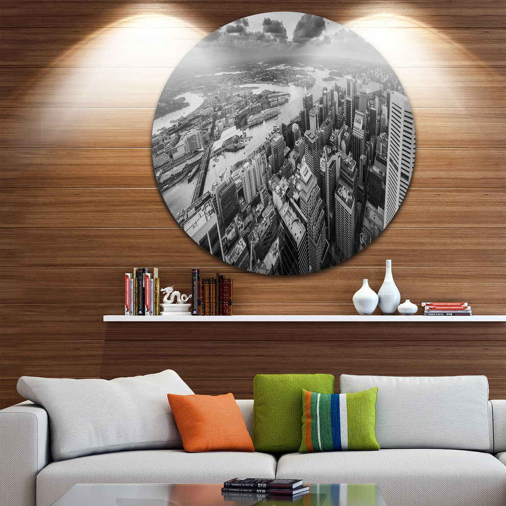 Sydney City Skyscrapers Panorama, Cityscape Disc Metal Wall Art, 23"