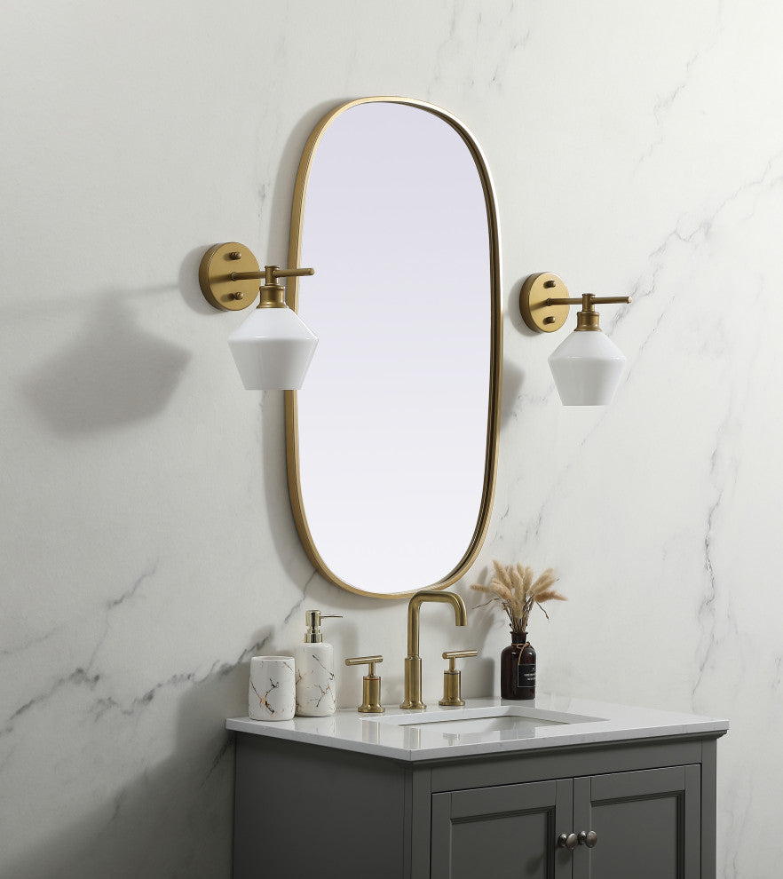 Metal Frame Oval Mirror 20X36 Inch, Brass