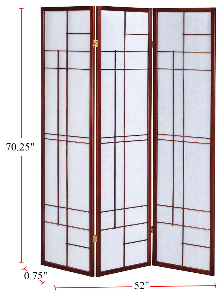 3 Panel Folding Floor Screen, White and Cherry
