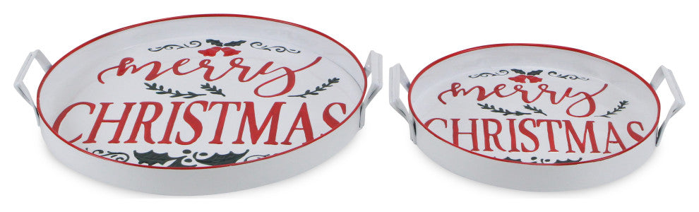2-Piece Merry Christmas Trays With Side Handles