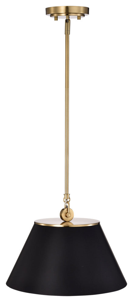 Dover 1-Light Medium Pendant, Black With Vintage Brass