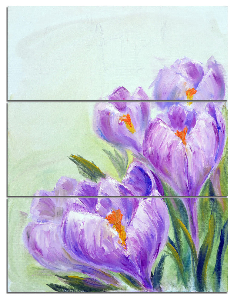 "Crocuses Looking into Sky" Glossy Metal Wall Art, 3 Panels, 28"x36"