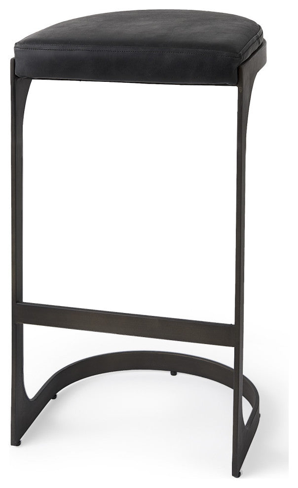 Black Leather C Shape Metal Bar Stool