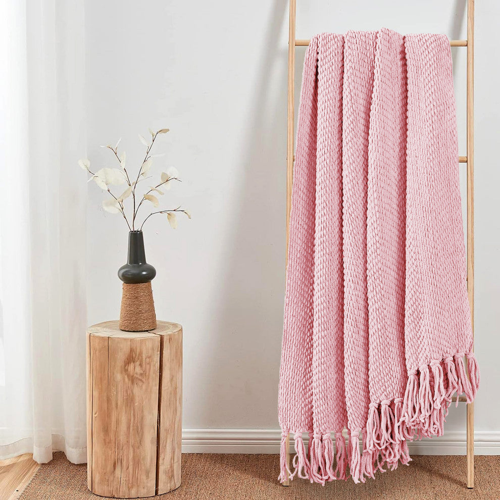 Tweed Knitted Throw Blanket, Candy Pink, 60"x80"
