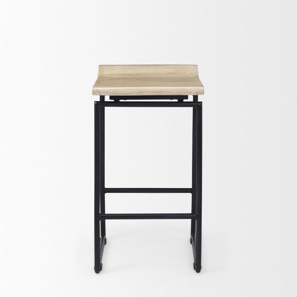 Givens Blonde Solid Wood with Black Metal Frame Counter Stool