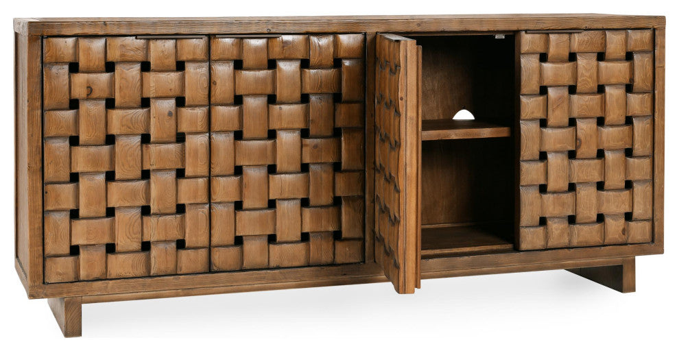 Bast 4-Door Reclaimed Pine Wood Buffet Sideboard, Brown
