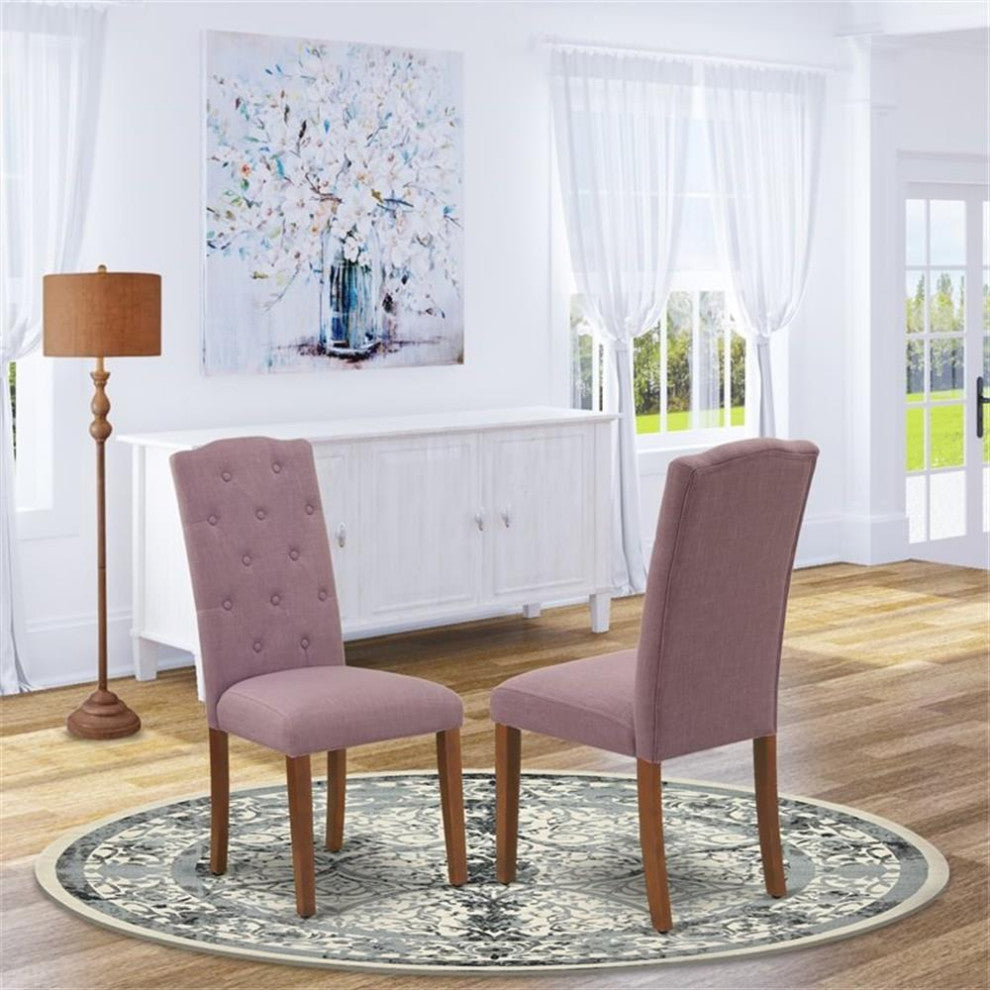 East West Furniture Celina 41" Fabric Dining Chair in Mahogany/Purple (Set of 2)
