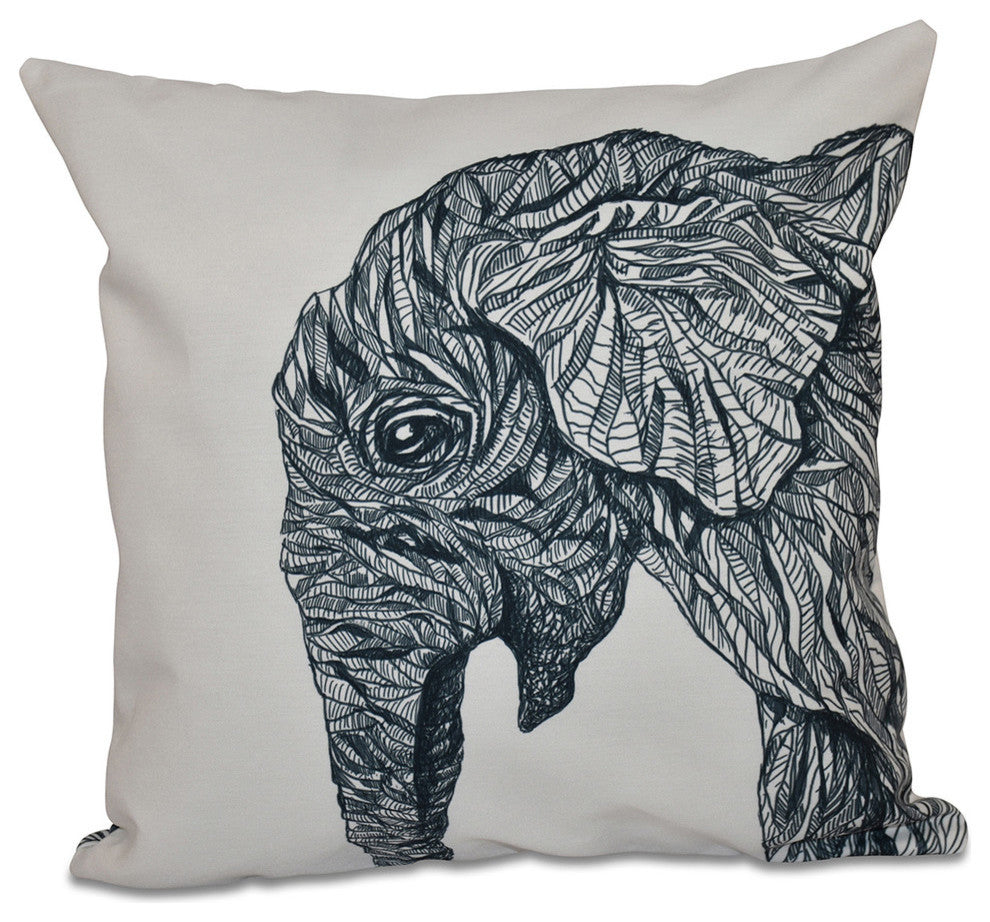 El Elefante Animal Print Pillow, Black, 18"x18"