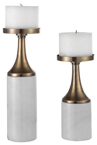 Minimalist Gold Brass White Marble Candle Holders 2-Piece Set