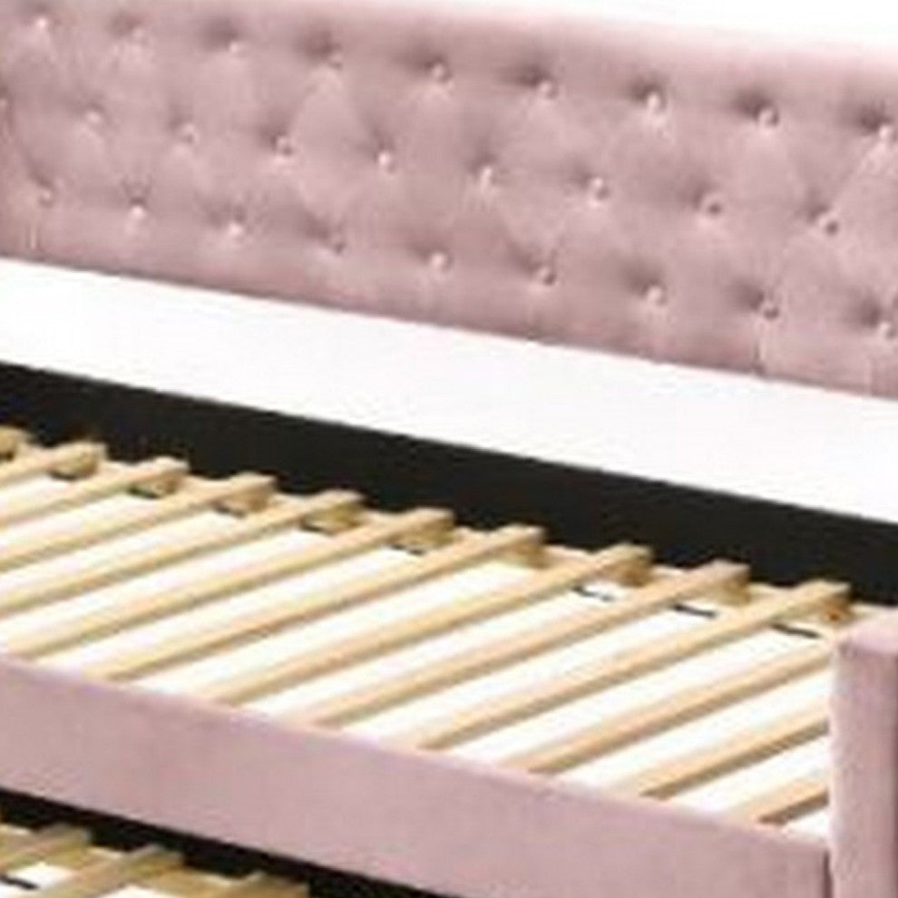 Benzara BM269213 Twin Daybed With Sloped Track Arms and Trundle, Pink