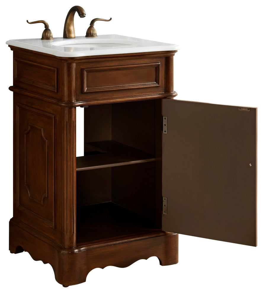 21" Single Bathroom Vanity, Teak, White and Brown Vein Marble Top