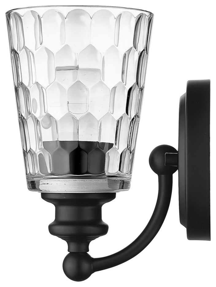 Black Metal and Pebbled Glass Wall Light
