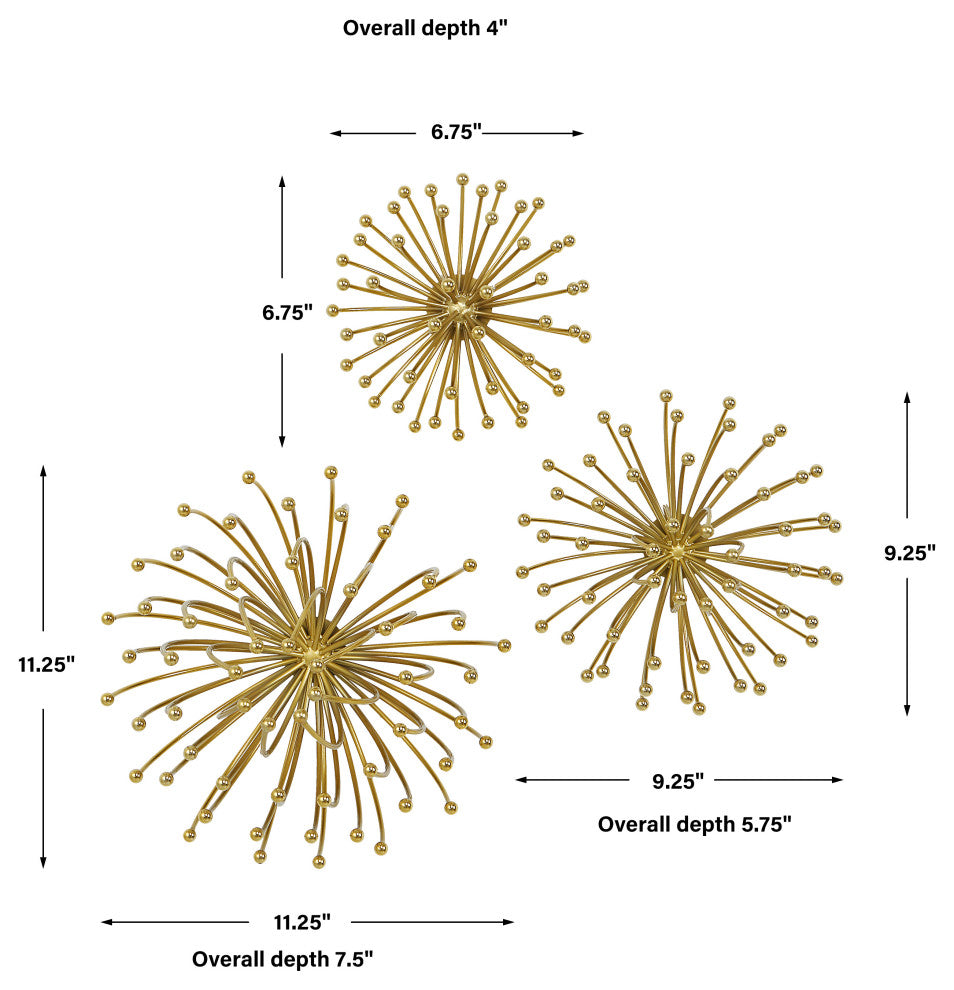 Uttermost 04337 Aga Gold Metal Wall Decor 3-Piece Set