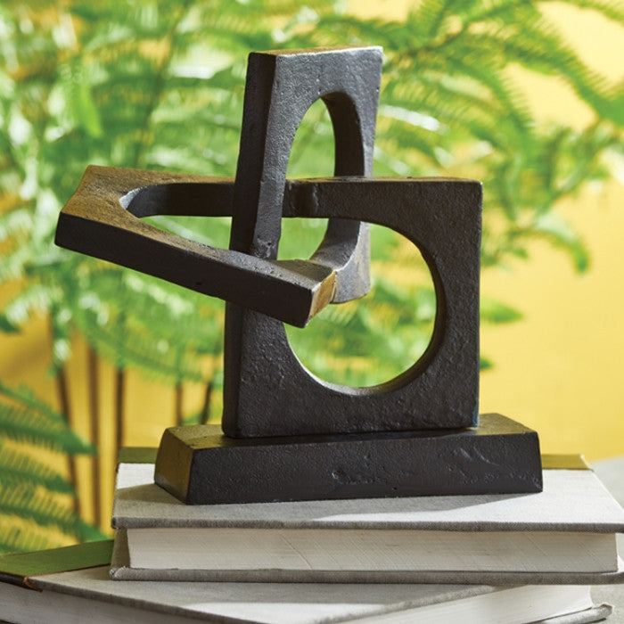 Modern Industrial Style Entwined Metal Blocks Rings Sculpture Geometric Abstract
