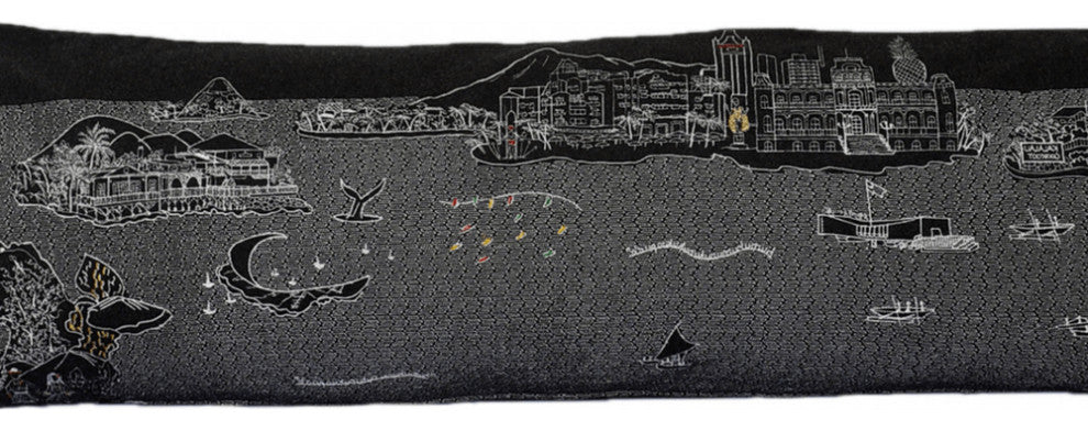 46" Black Hawaii Nighttime Skyline Lumbar Decorative Pillow