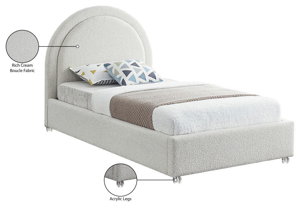 Milo Velvet Upholstered Bed, Cream, Twin