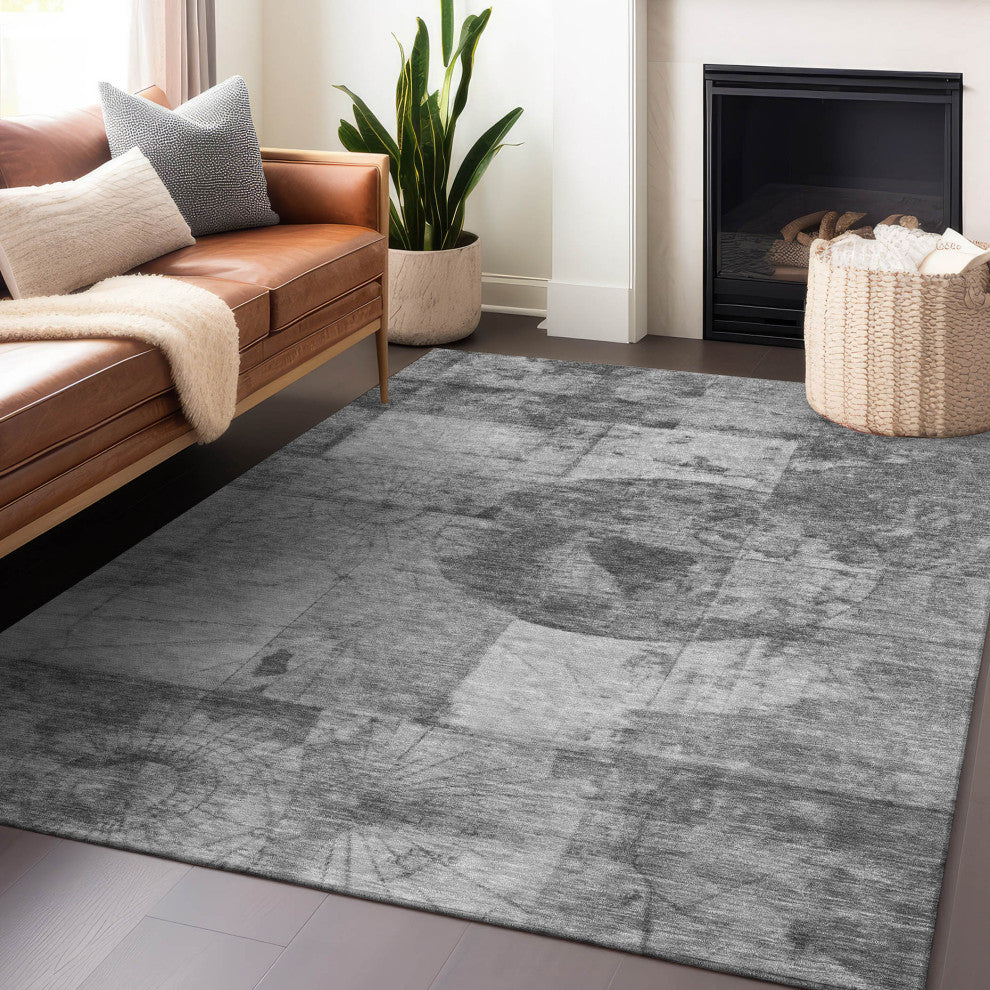 Machine Washable Indoor/Outdoor Chantille ACN1905 Gray 3' x 5' Rug