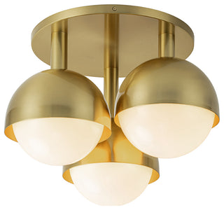 3-Light Opal Cluster Globe Semi Flush Ceiling Light, Brass