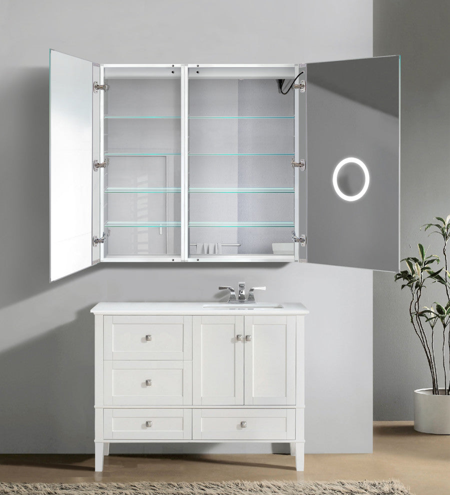 42x42 Recessed Or Surface Mount Medicine Cabinet 8 Shelves, LED, Right