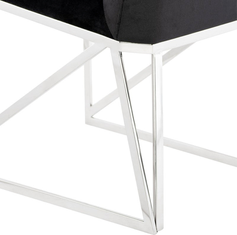 Caprice Dining Chair, Velour Fabric Armless Chair, Stainless Steel Base, Black