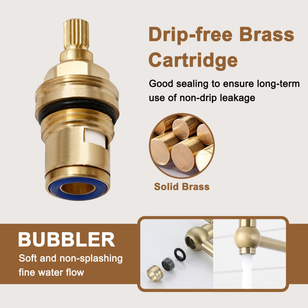 Deck-Mounted Double Handle Pot Filler Kitchen Faucet Stove Faucet, Brushed Gold