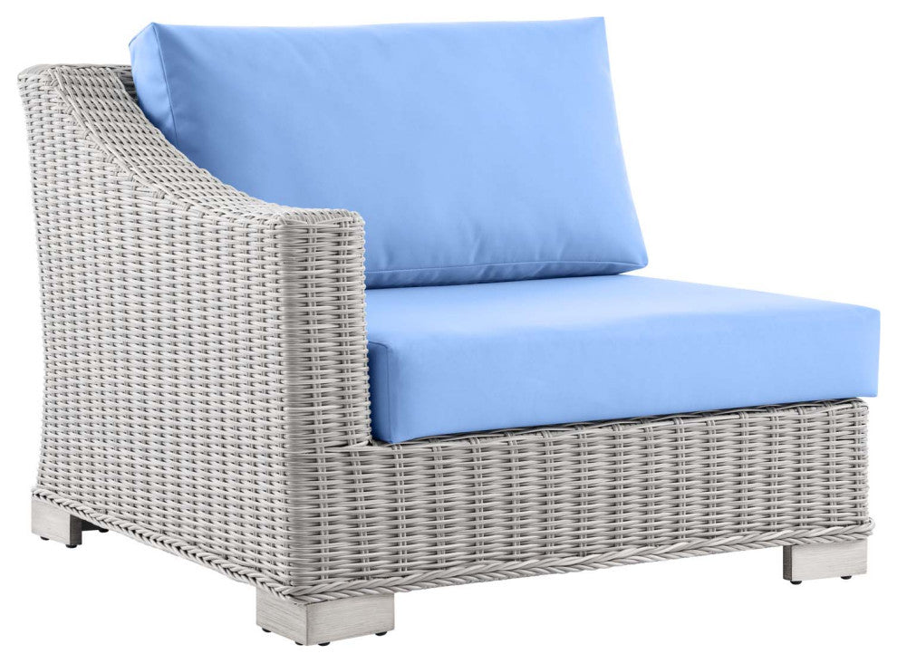 Outdoor Patio Wicker Rattan 9-Piece Sectional Sofa Furniture Set Gray and Blue