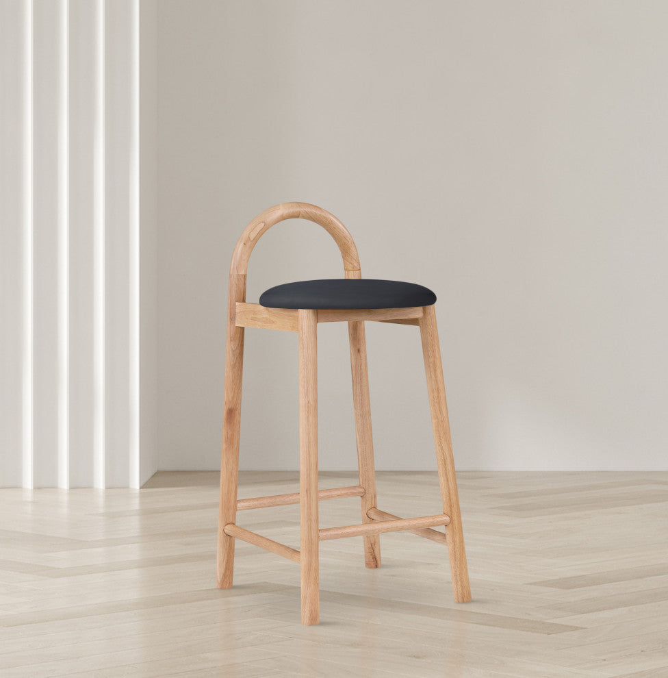 Meridian Furniture Calvin Vegan Leather Stool, Black, Natural Finish