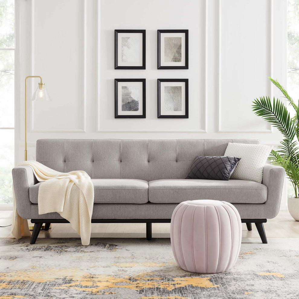Engage Herringbone Fabric Sofa, Light Gray