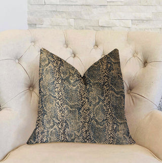 Exotic Phantom  Blue and Gold Luxury Throw Pillow, 22"x22"