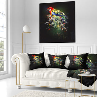 Fantasy Parrot On Branch Animal Throw Pillow, 16"x16"