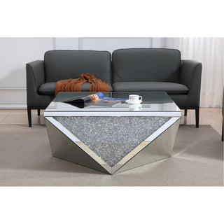Elegant Modern 38" Square Crystal Coffee Table Silver Crystal