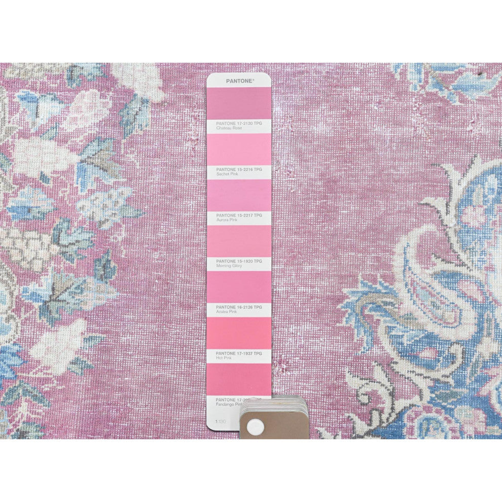 Vintage Persian Kerman, Worn Wool, Hand Knotted, Pink, Oriental Rug, 6'7" x 8'7"